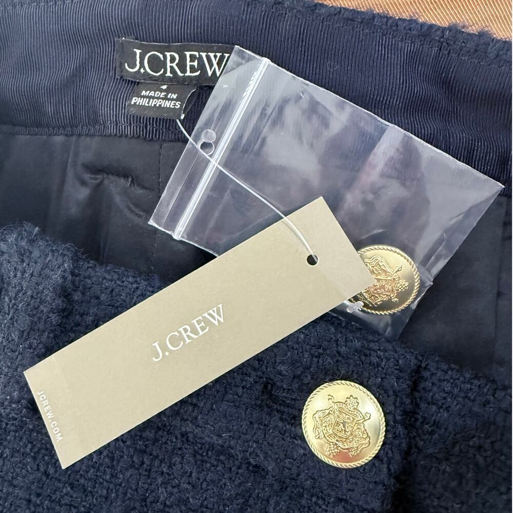 J CREW dark navy blue wool blend tweed Maritime midi pencil front slit skirt - Picture 8 of 9